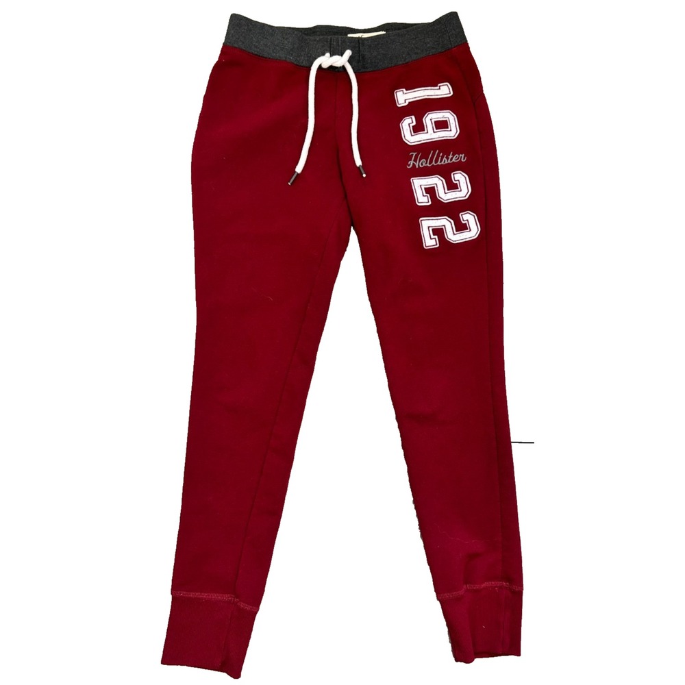 Hollister California Skinny Jogger Pants Size Small Maroon Red Varsity Logo